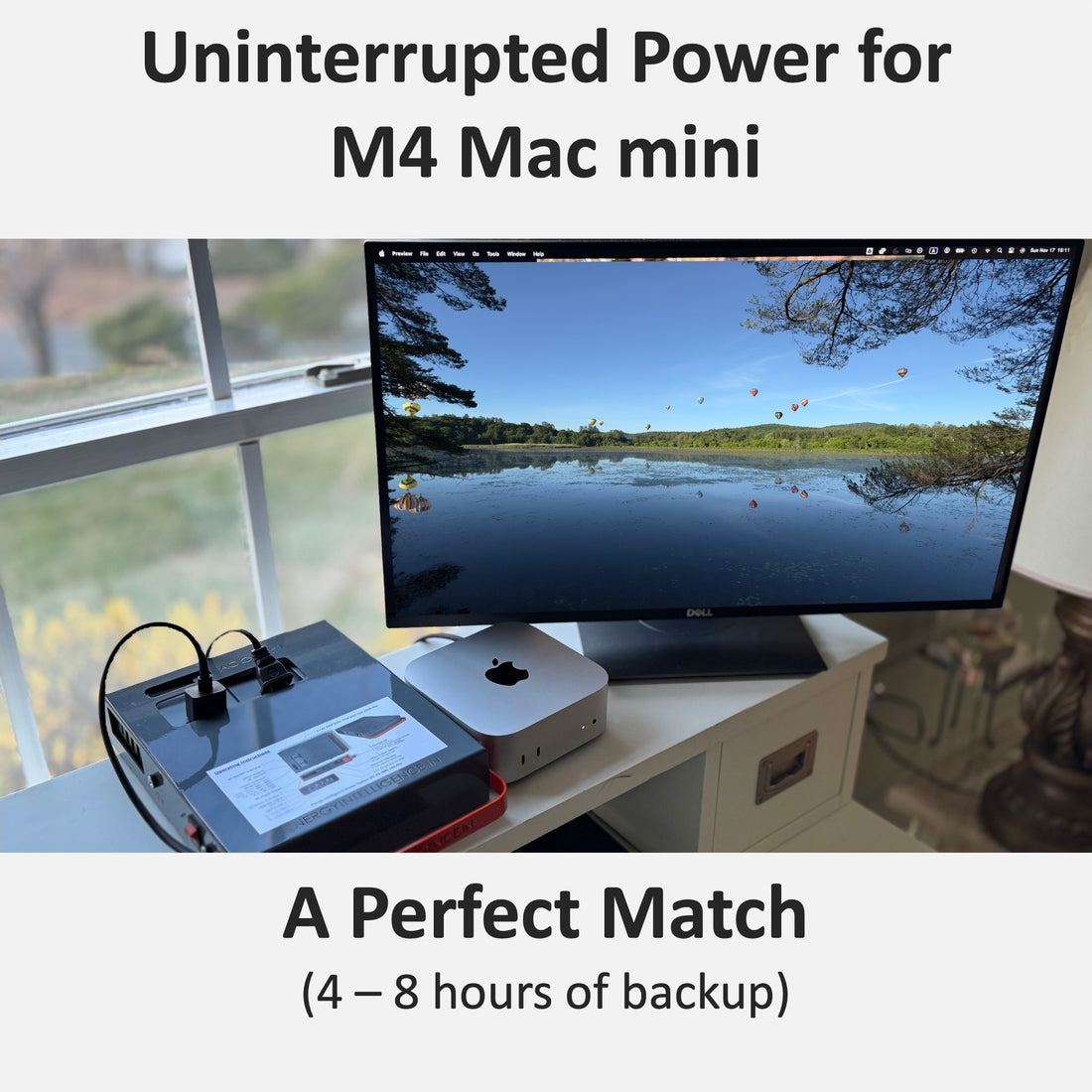 Image of Energy Intelligence Power station next to Mac mini M4 connected to a 24" monitor