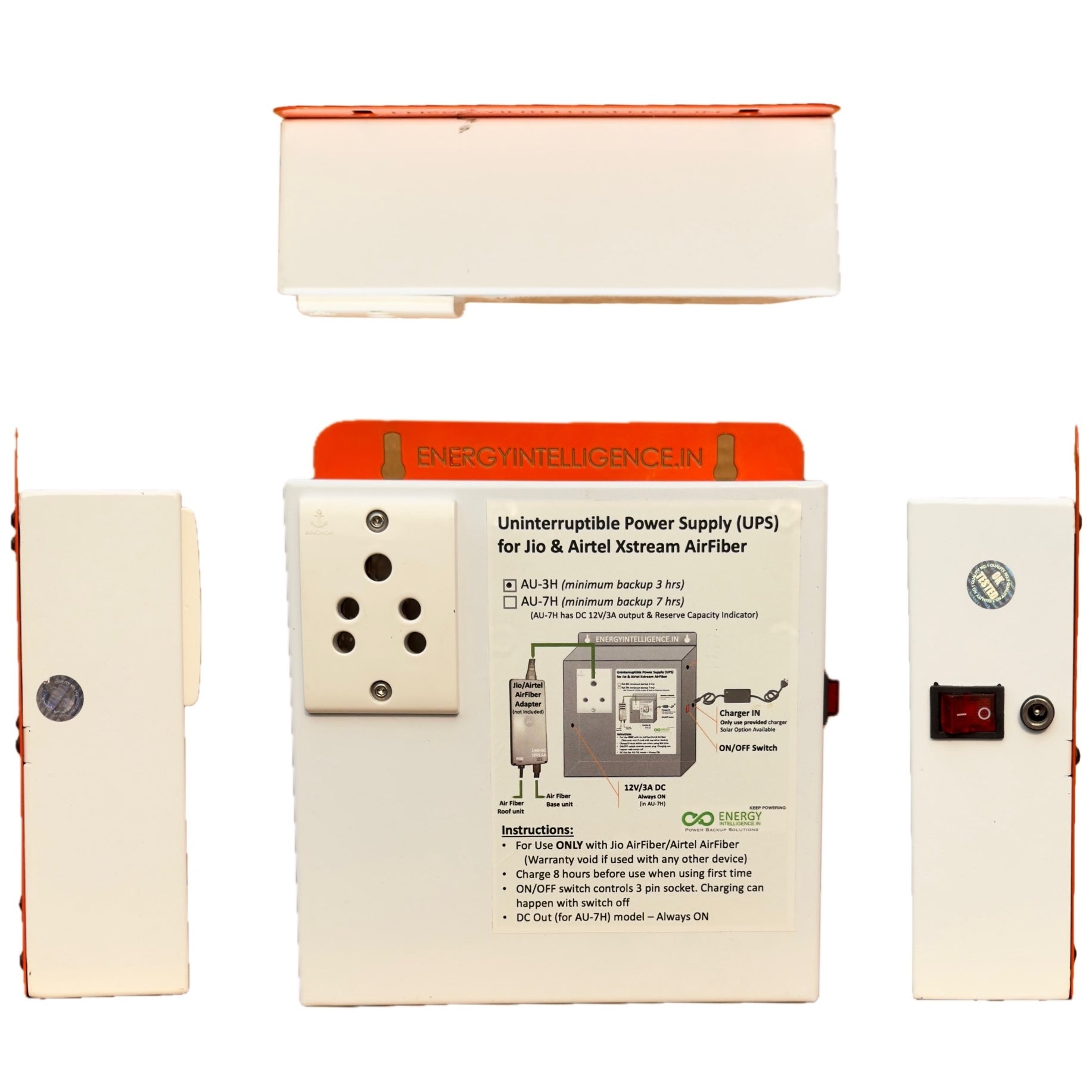 Front, Top, Left and Right view of Airfiber UPS for Jio AirFiber and Airtel Airfiber