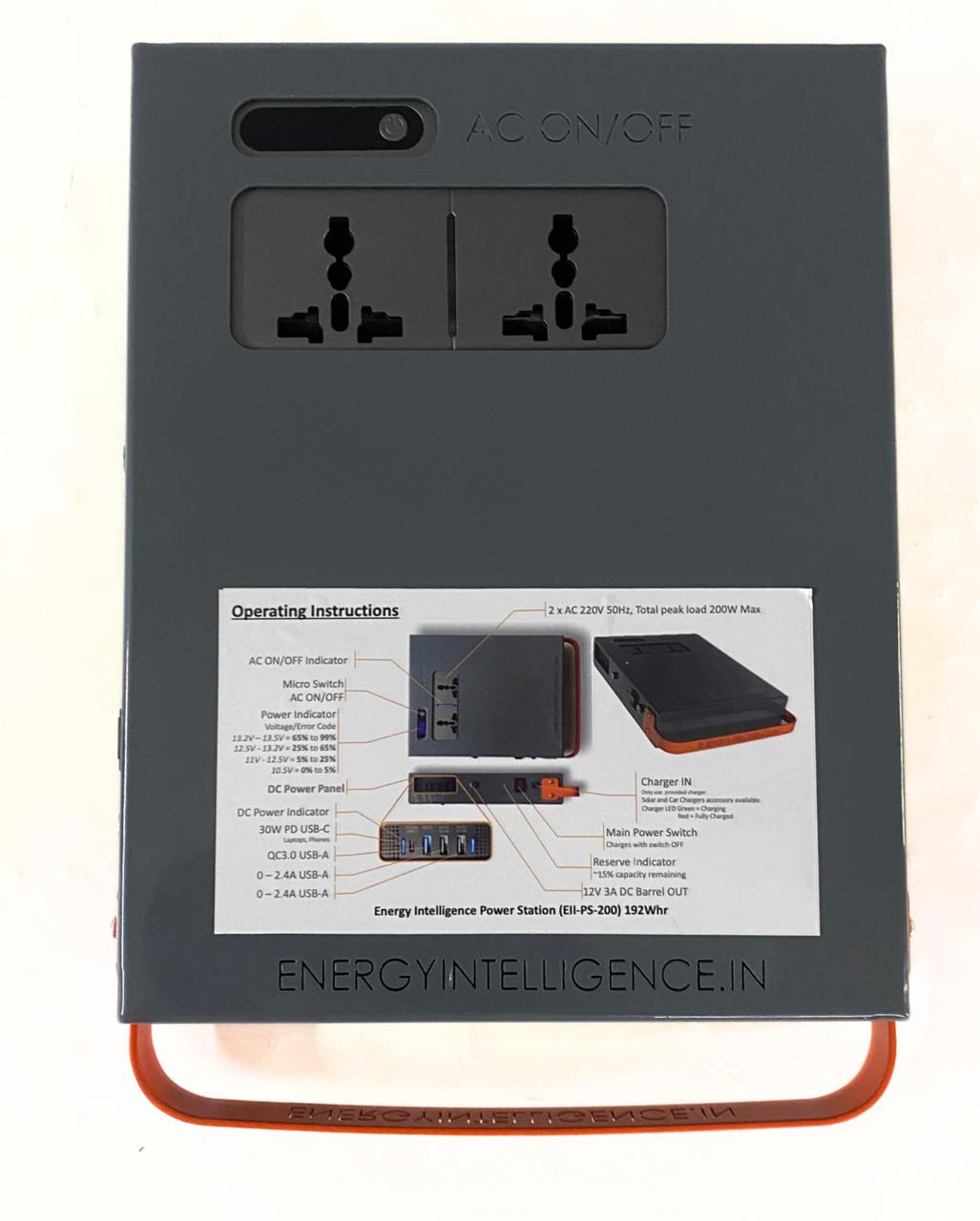Power Station - up to 192Whr / 200W / 2 x AC out / 2 x USB-A/USB-C/ Un-Interrupted Power / Current Surge, Deep Discharge Protection
