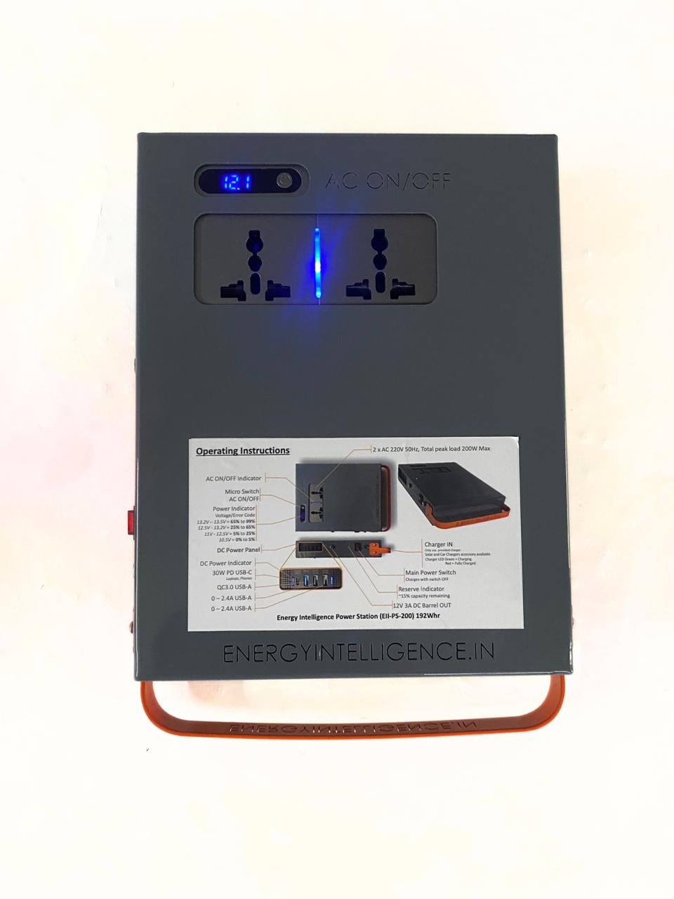 Power Station - up to 192Whr / 200W / 2 x AC out / 2 x USB-A/USB-C/ Un-Interrupted Power / Current Surge, Deep Discharge Protection
