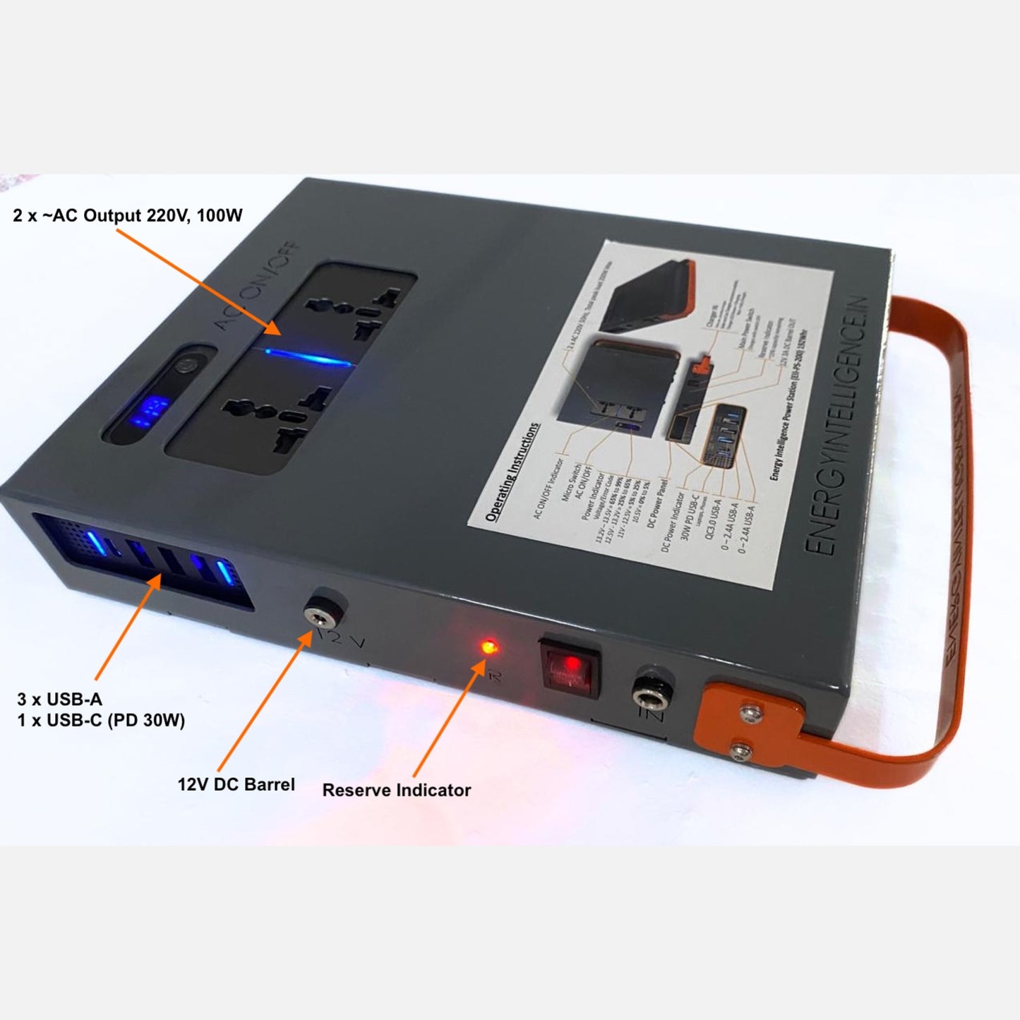 Power Station - up to 192Whr / 200W / 2 x AC out / 2 x USB-A/USB-C/ Un-Interrupted Power / Current Surge, Deep Discharge Protection