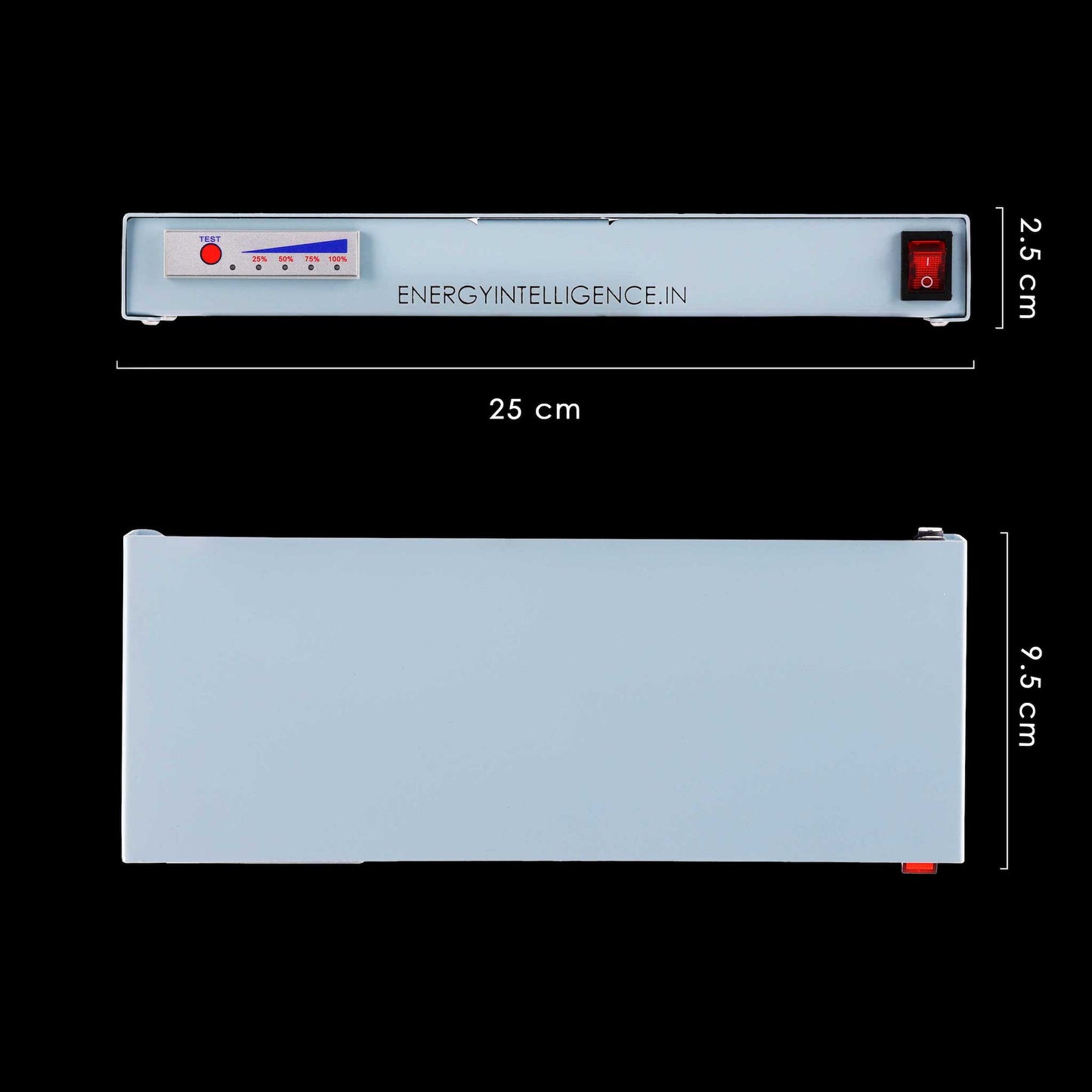 Top view and front view of the Energy Intelligence PoE UPS
