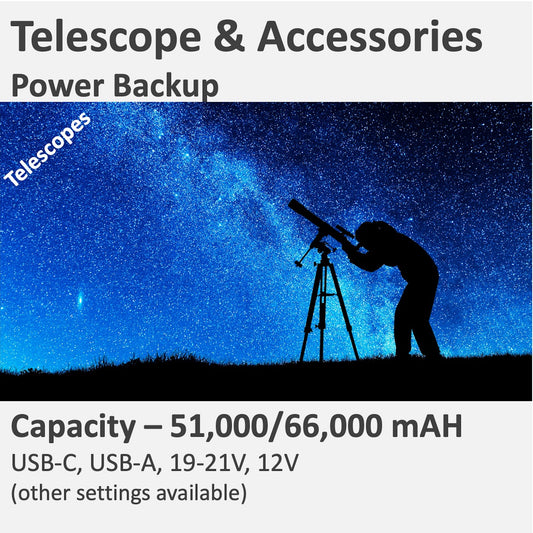 Multi-function Telescope power backup with USB-C, Barrel (19V-21.5V), 12V, USB-A