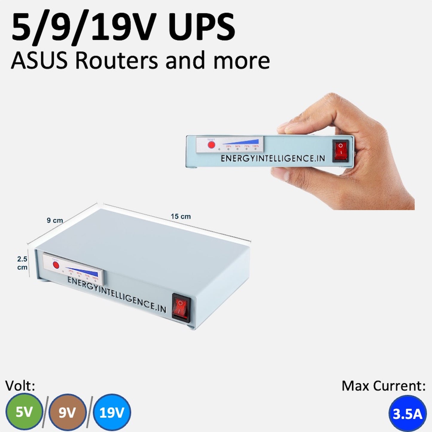 Voltage customizable UPS for special routers like Nest, ASUS - Configurable for 19V, 9V, 5V. 19V for ASUS  19V routers