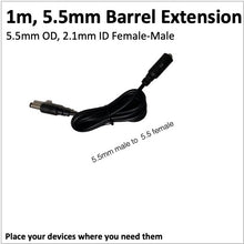 Load image into Gallery viewer, Extension cable for 5.5mm DC Barrel Jack - 1m (Female to Male)
