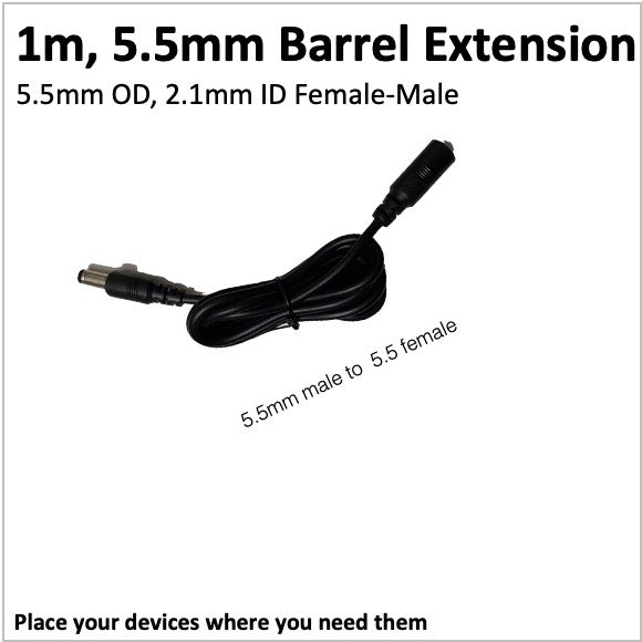 Extension cable for 5.5mm DC Barrel Jack - 1m (Female to Male)