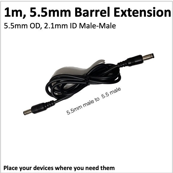 Extension cable for 5.5mm DC Barrel Jack - 1m (Male to Male)