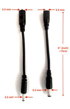 Load image into Gallery viewer, Converter Cable pair for 5.5mm tip to 3.5mm tip DC barrel. One converts from 3.5mm to 5.5mm female to make, Other converts 3.5mm female to 5.5mm male barrell connector
