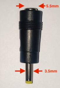 5.5mm to 3.5mm DC Power Barrel Converter Tip. Shown with dimensions on each side