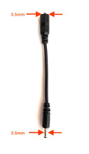 Load image into Gallery viewer, DC barrell converter cable with a 5.5mm female connector leading to 3.5mm male DC barrel adapter
