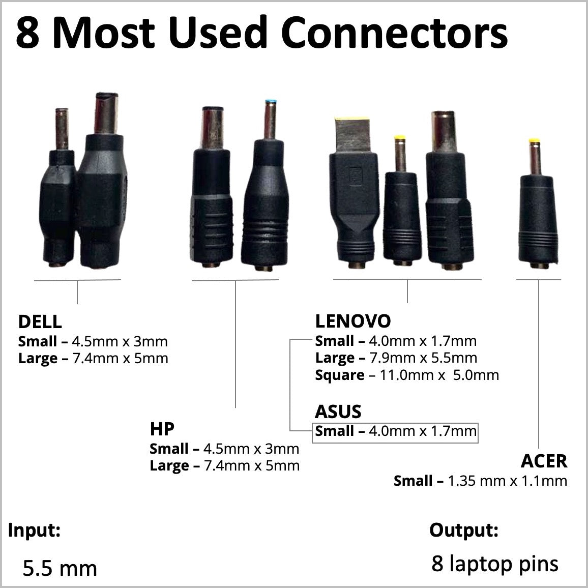 Dc Plug Types Large 8 PC Multiple Universal Laptop DC male Jack Set for Laptop Chargers ...