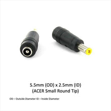 Load image into Gallery viewer, Front and back of a view of a DC barrel connectors that connects to ACER laptop to the Energy Intelligence powerbank

