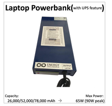 Load image into Gallery viewer, Picture of blue laptop power bank from Energy Intelligence. Comes in capacity of 26000, 52000 and 78000 mAH capacity.
