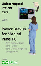 Load image into Gallery viewer, Image showing a human looking into monitor and monitor connected to medical pc monitor powerbank with some information
